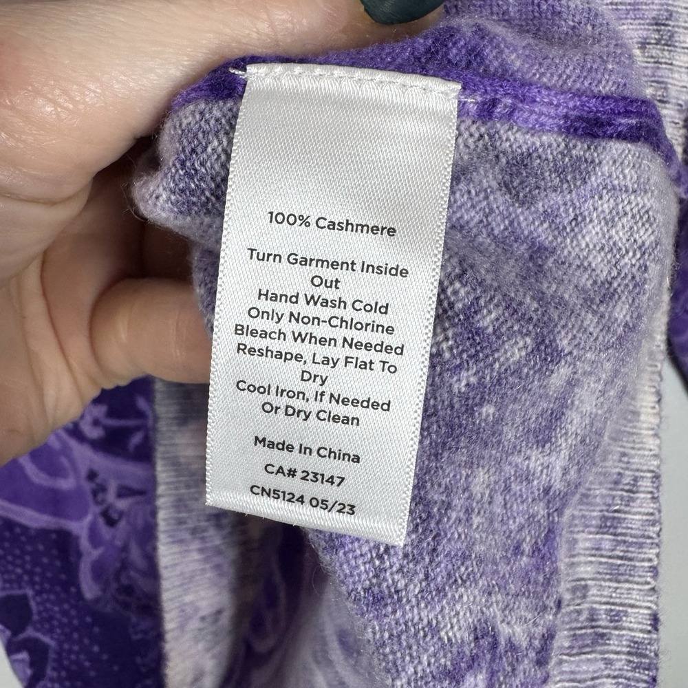 Talbots Petite XL Purple Paisley 100% Pure Cashmere 3/4 Sleeve Sweater Pullover - Picture 5 of 9